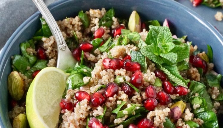 A-beautiful-quinoa-salad-inspired-by-Middle-Eastern-and-Persian-cuisine-with-pomegranate-arils-fresh-mint-and-pistachios.-Vegan-and-gluten-free.-Recipe-on-NotEnoughCinnamon.com-3